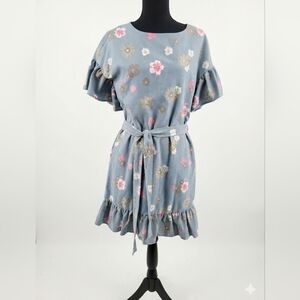 ECI Blue Floral Kids Dress with Belt